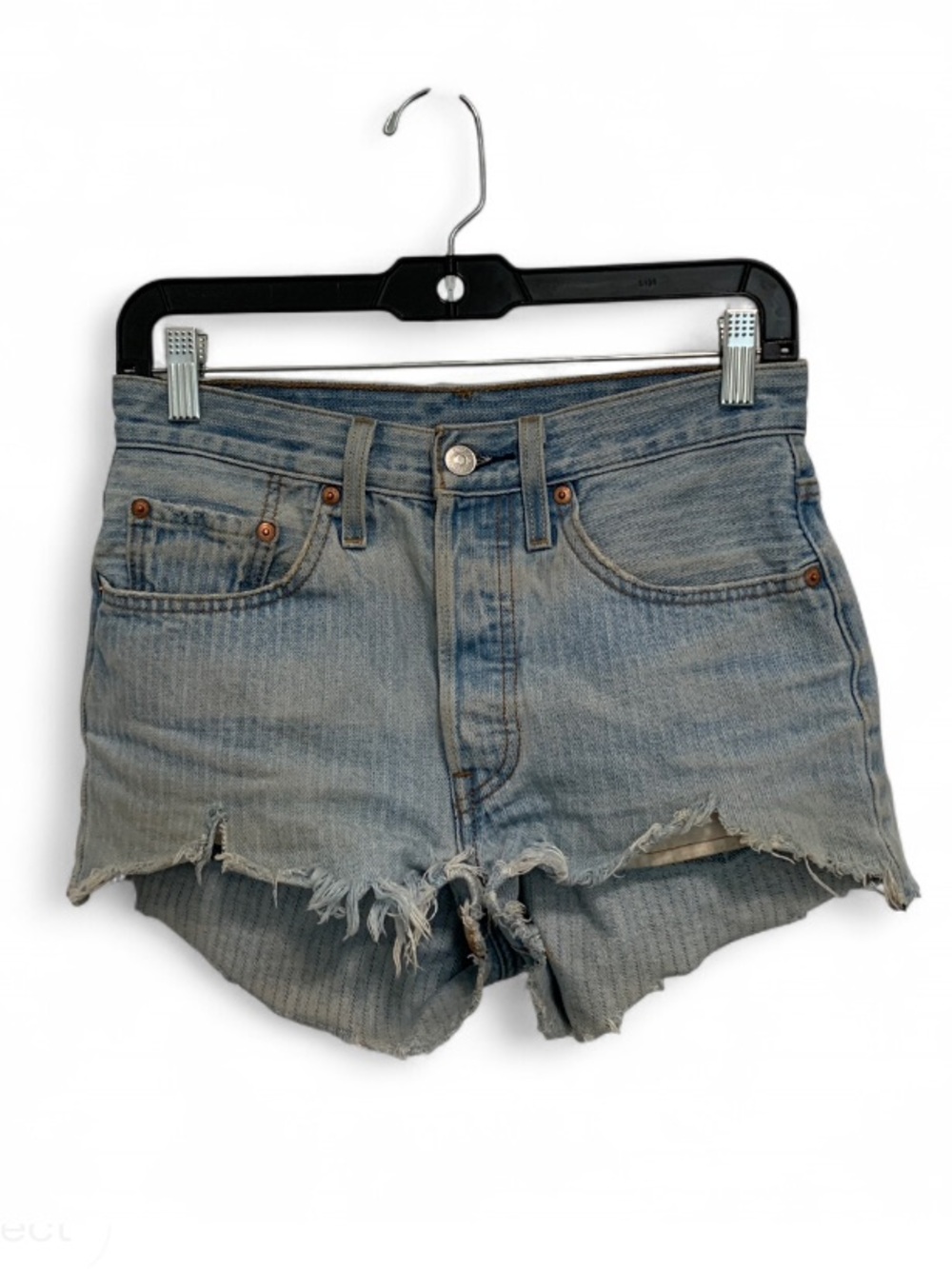 Levi's 501 Light Blue Striped Distressed Cutoff Jean Shorts